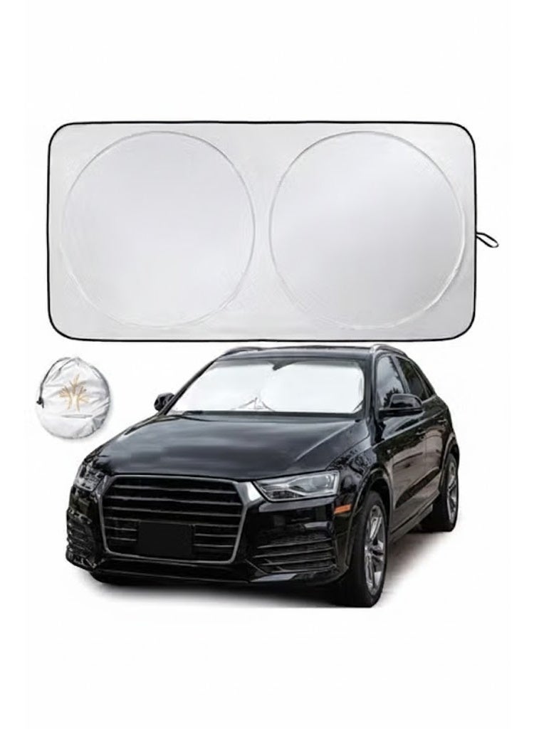 Foldable Car Windshield Sunshade with Storage Pouch, Front Windshield Reflective Sunshade, Car Window Sunshade for Sun Heat Protection and Block UV Rays, Keep Vehicle Cooler - Image 1